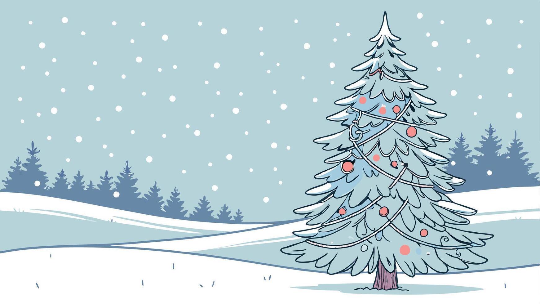 Christmas tree in the snow with snow falling vector