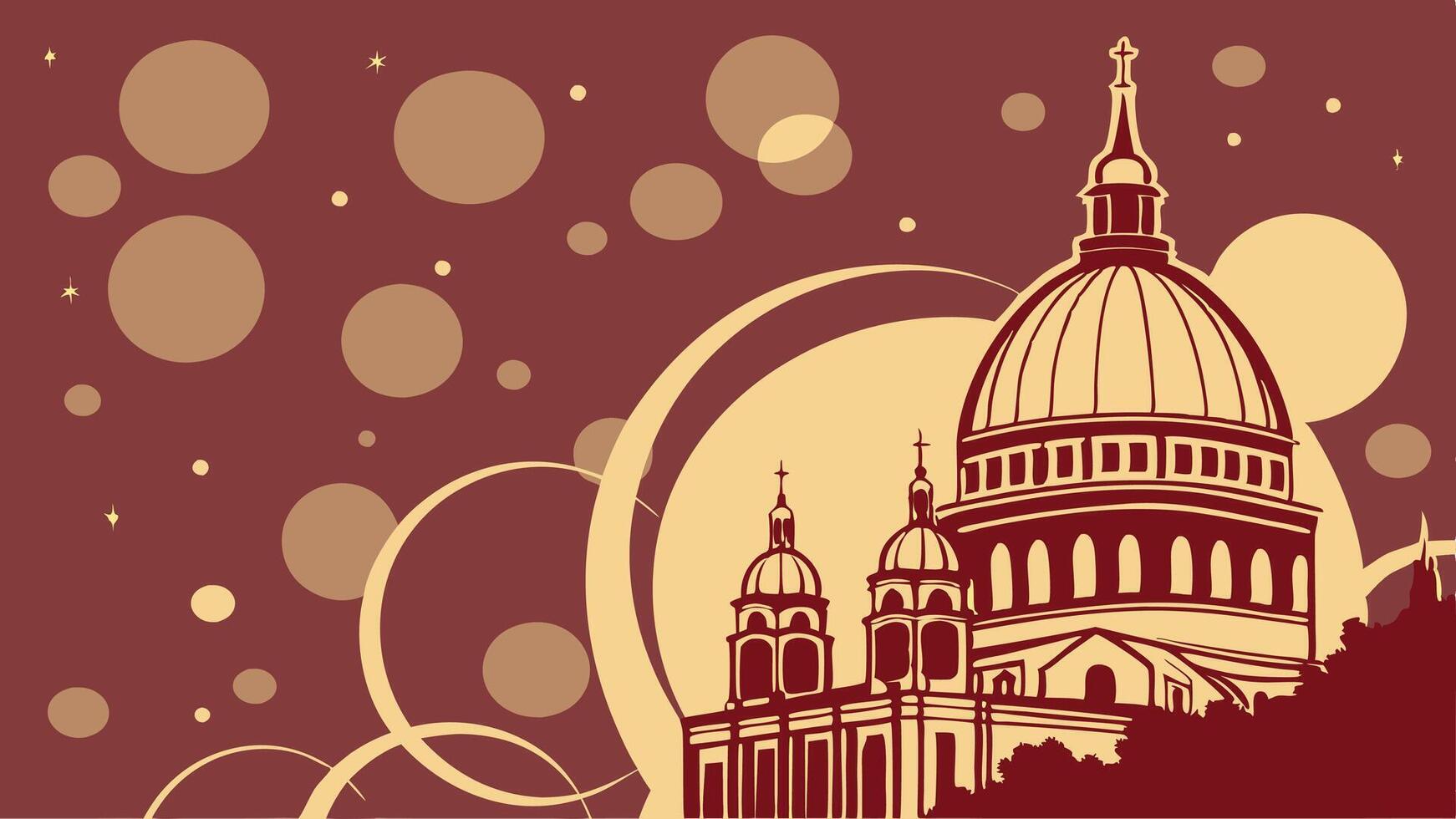 A church on a red background with circles vector