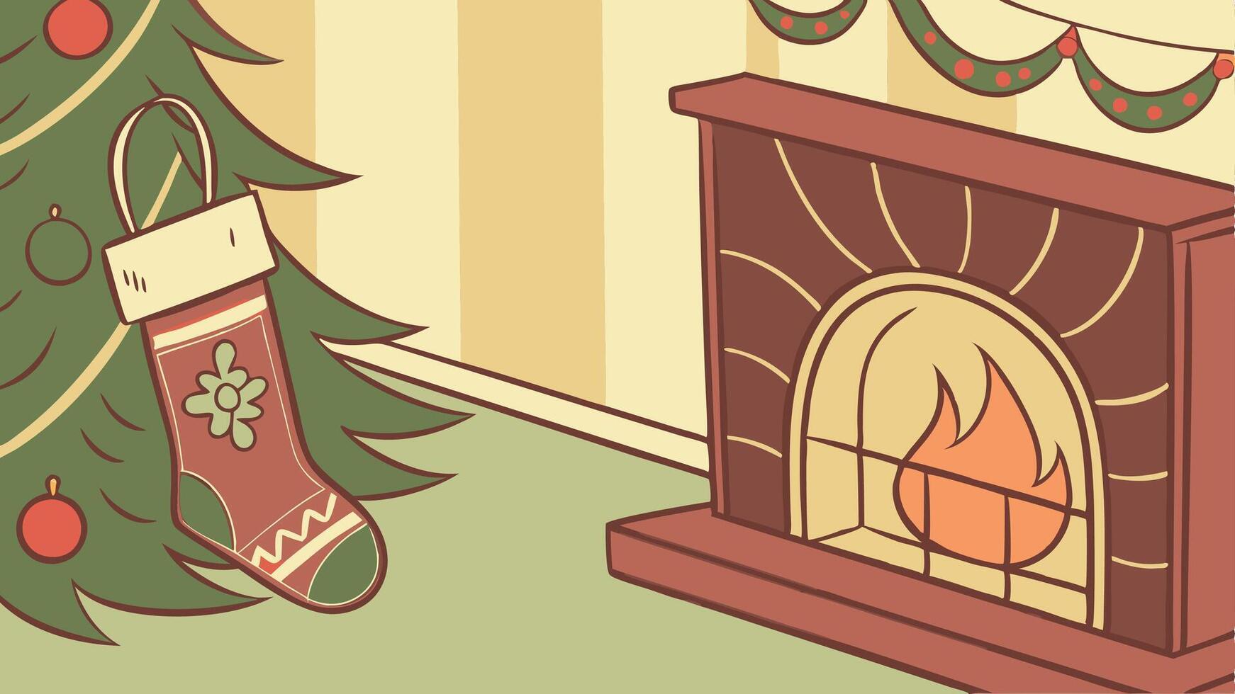 A cartoon illustration of a fireplace with stockings hanging on it vector