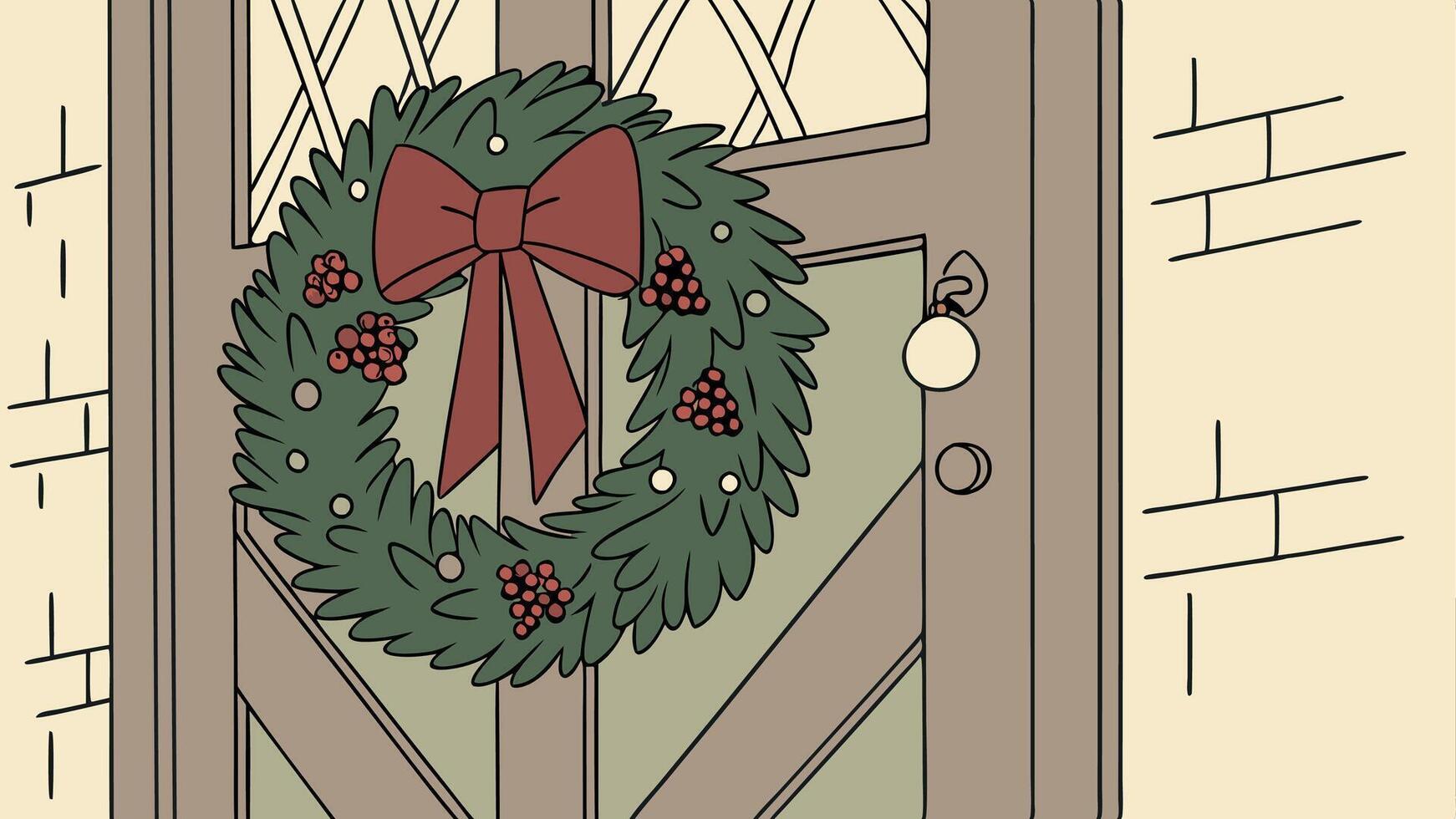 A cartoon of a wreath on a door vector