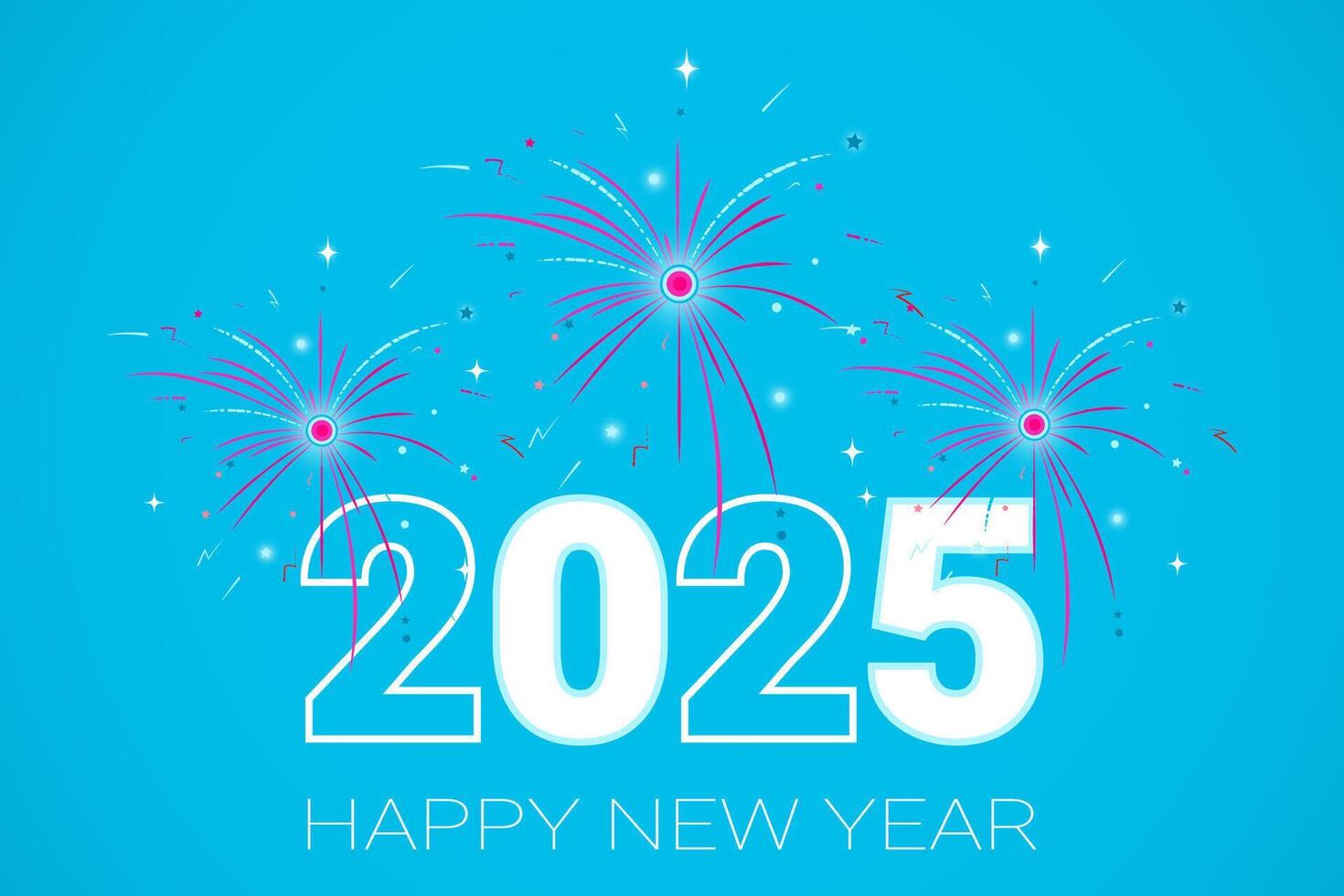 Fireworks at the celebration of the New Year 2025. vector
