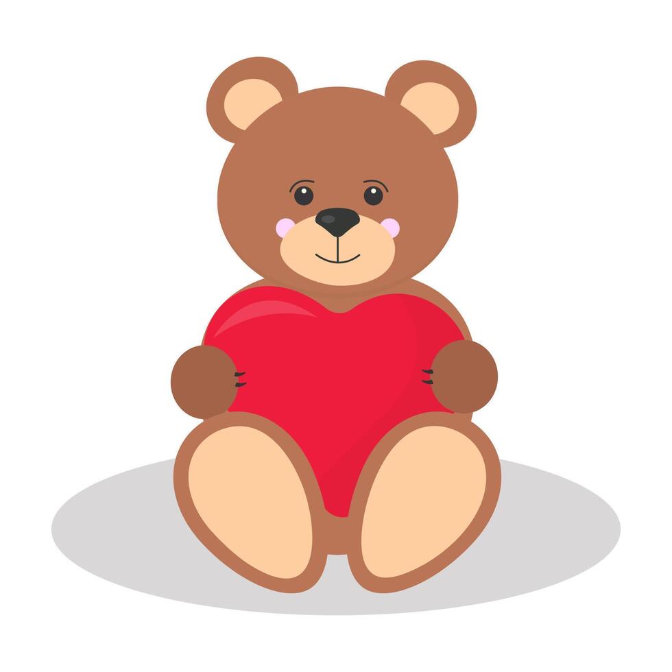 Little bear with a red heart in his hands. vector