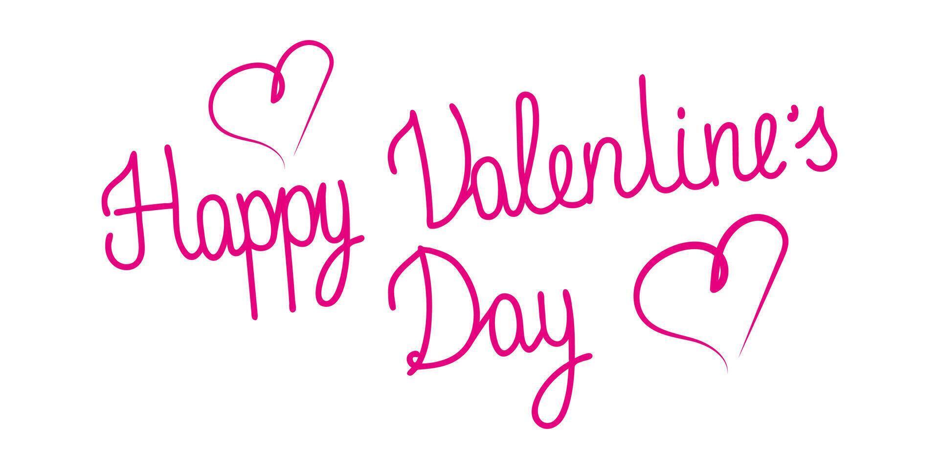 Valentine's Day hand drawn text design with hearts on white background. vector