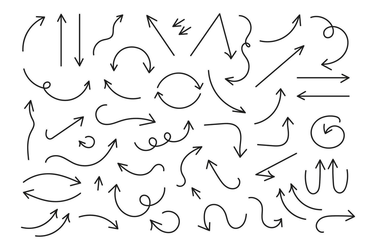 Set of hand drawn arrows on isolated background. vector