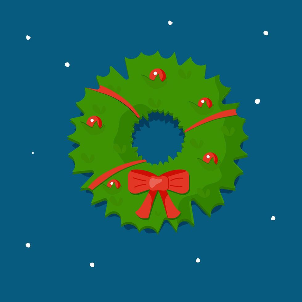 Christmas wreath on a blue background with snowflakes. vector