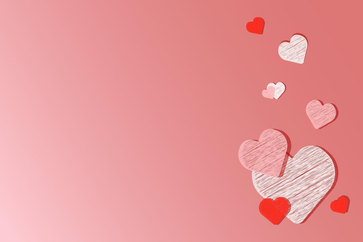 Background with hearts in hand-drawn style and copyright. Valentine's Day, Mother's Day and Women's Day. vector