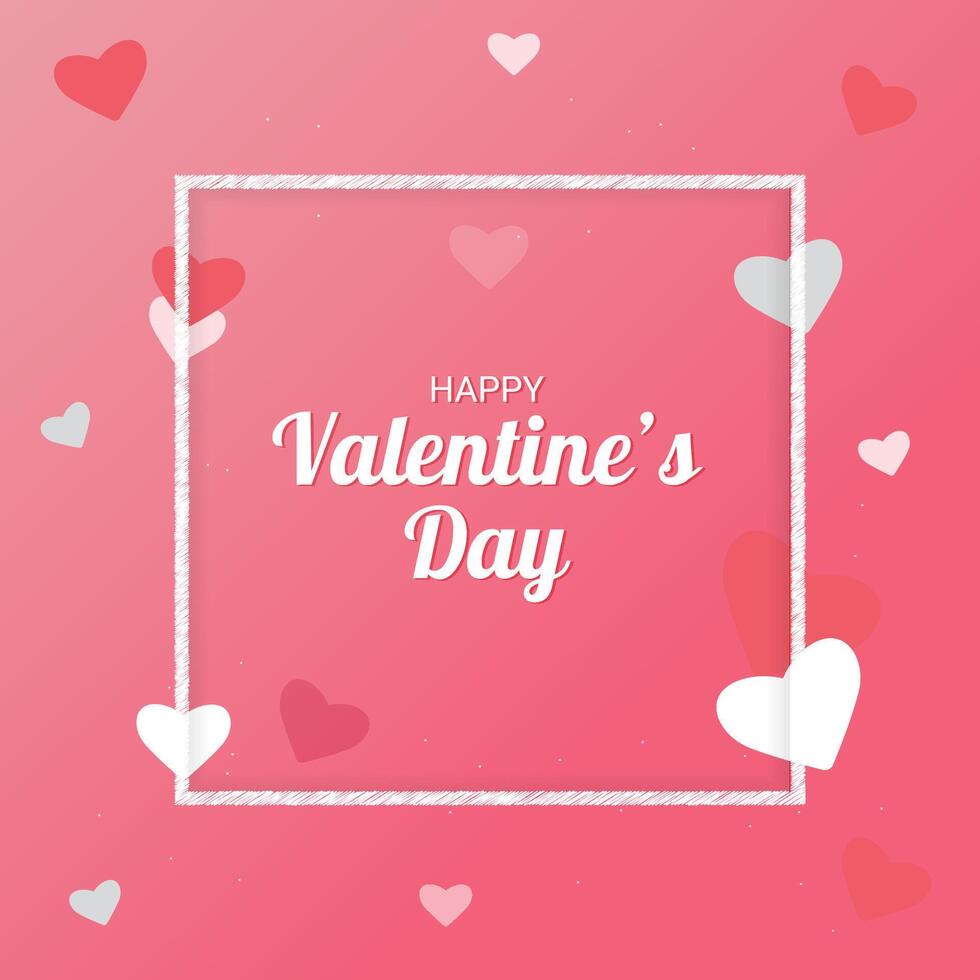 Valentine's Day.Banner with white frame and hearts. vector
