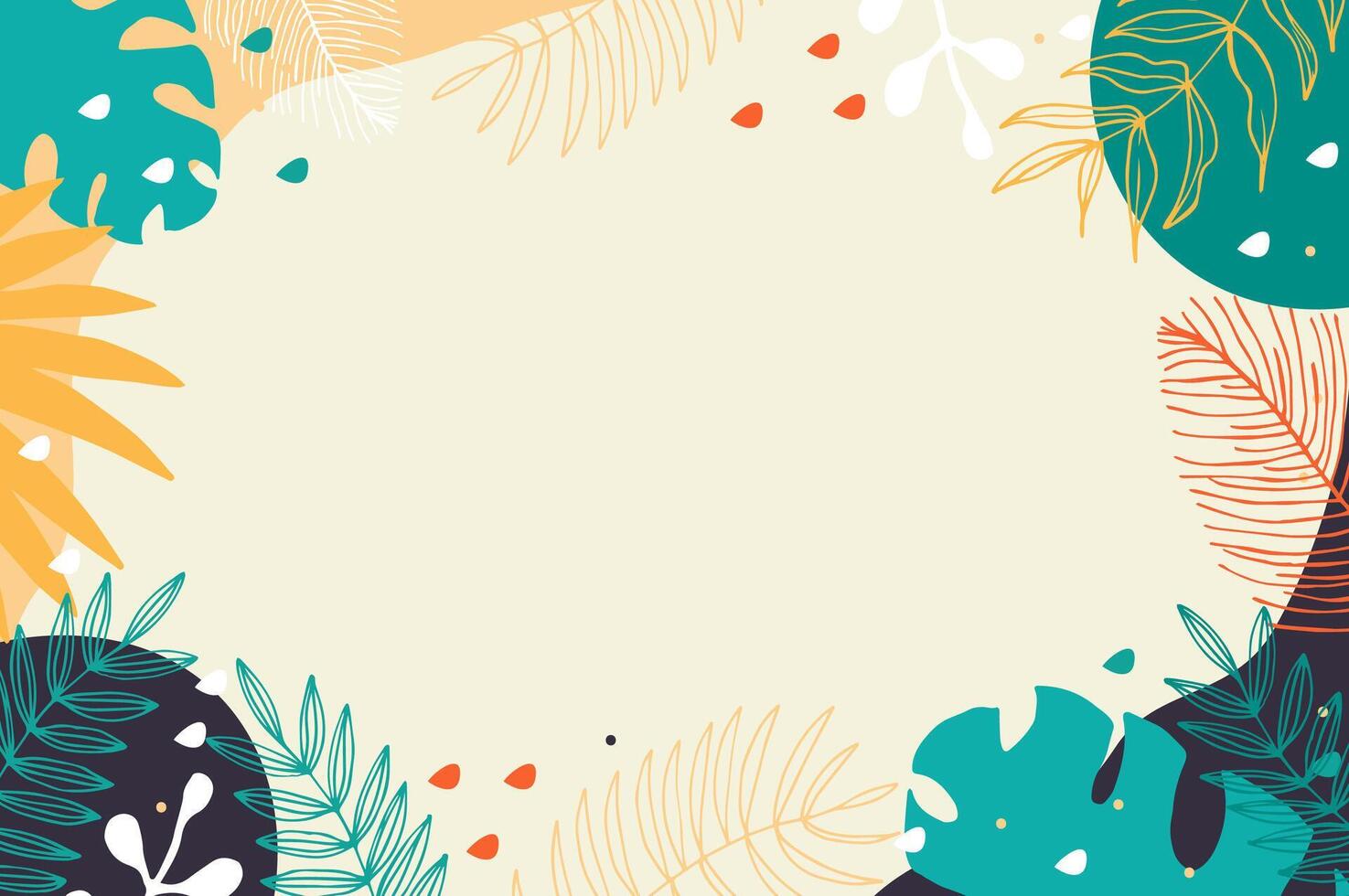 Summer background with tropical leaves. Frame from exotic leaves. vector
