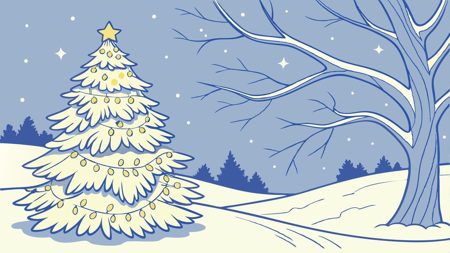 A christmas tree in the snow with a star on top vector
