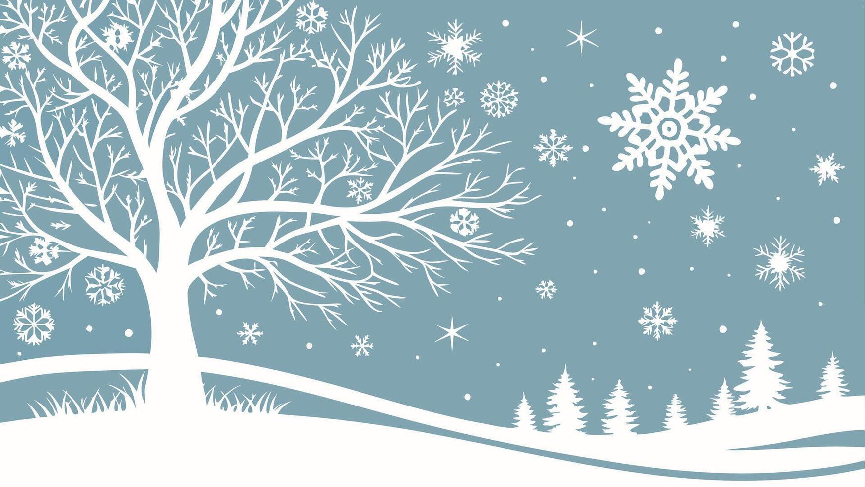 Winter background with tree and snowflakes illustration vector