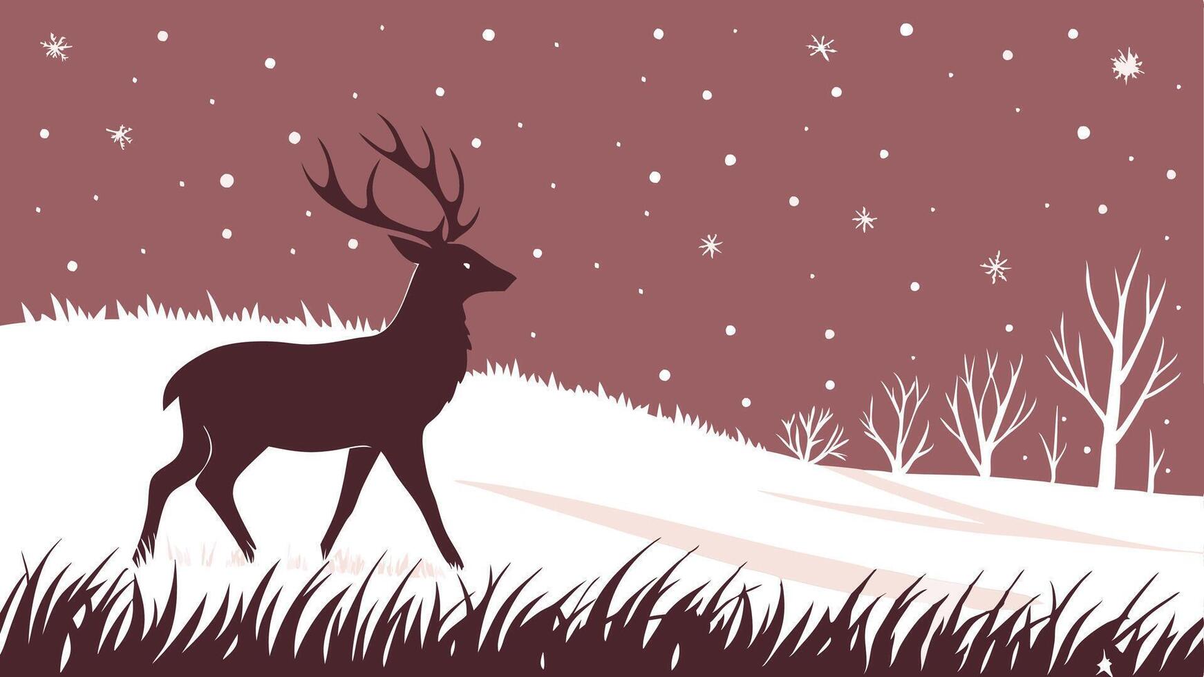 A deer is standing in the snow in the winter vector