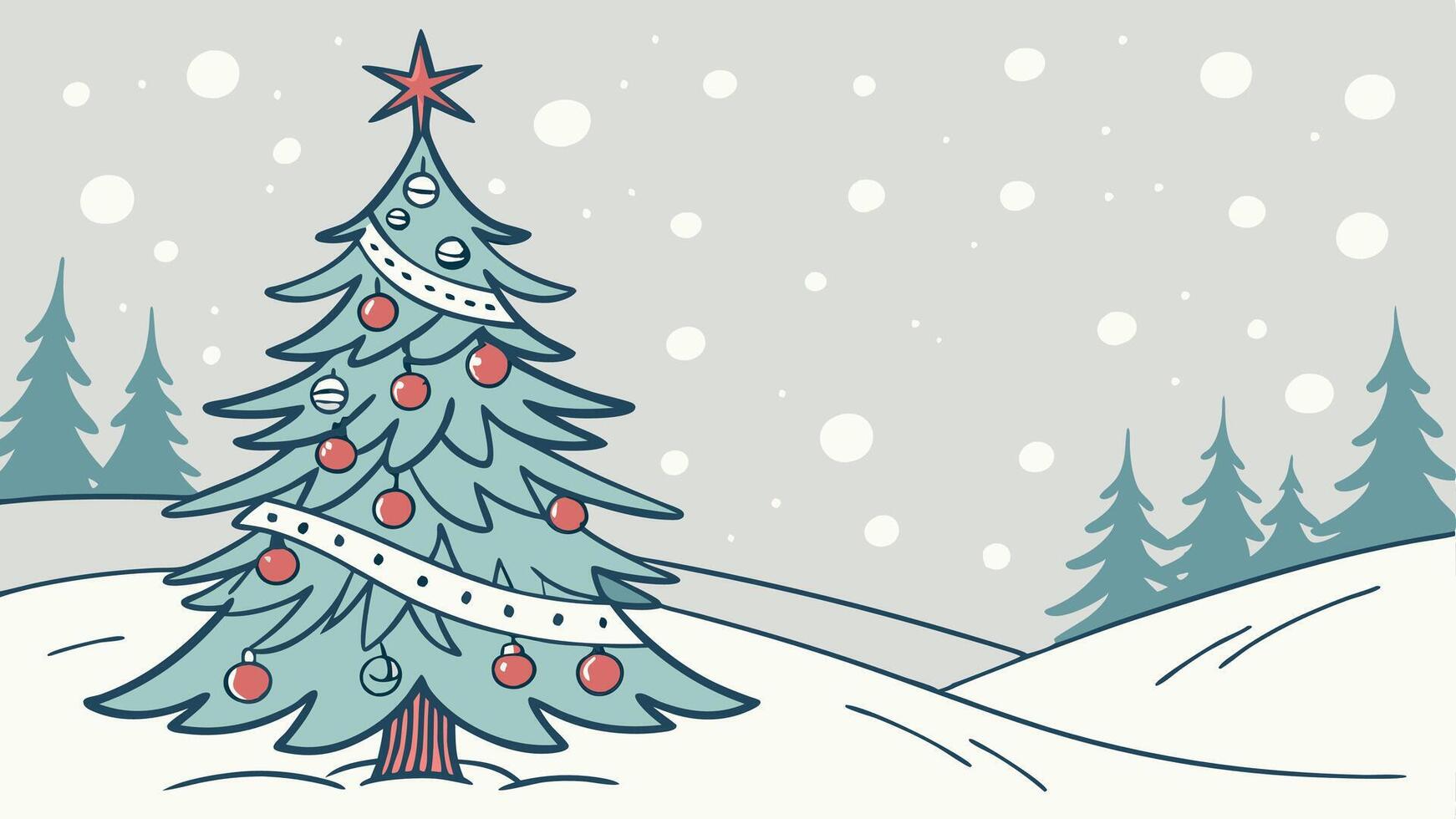 Christmas tree in the snow with snow falling vector