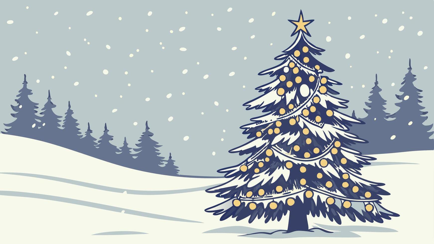 Christmas tree in the snow with snow falling vector