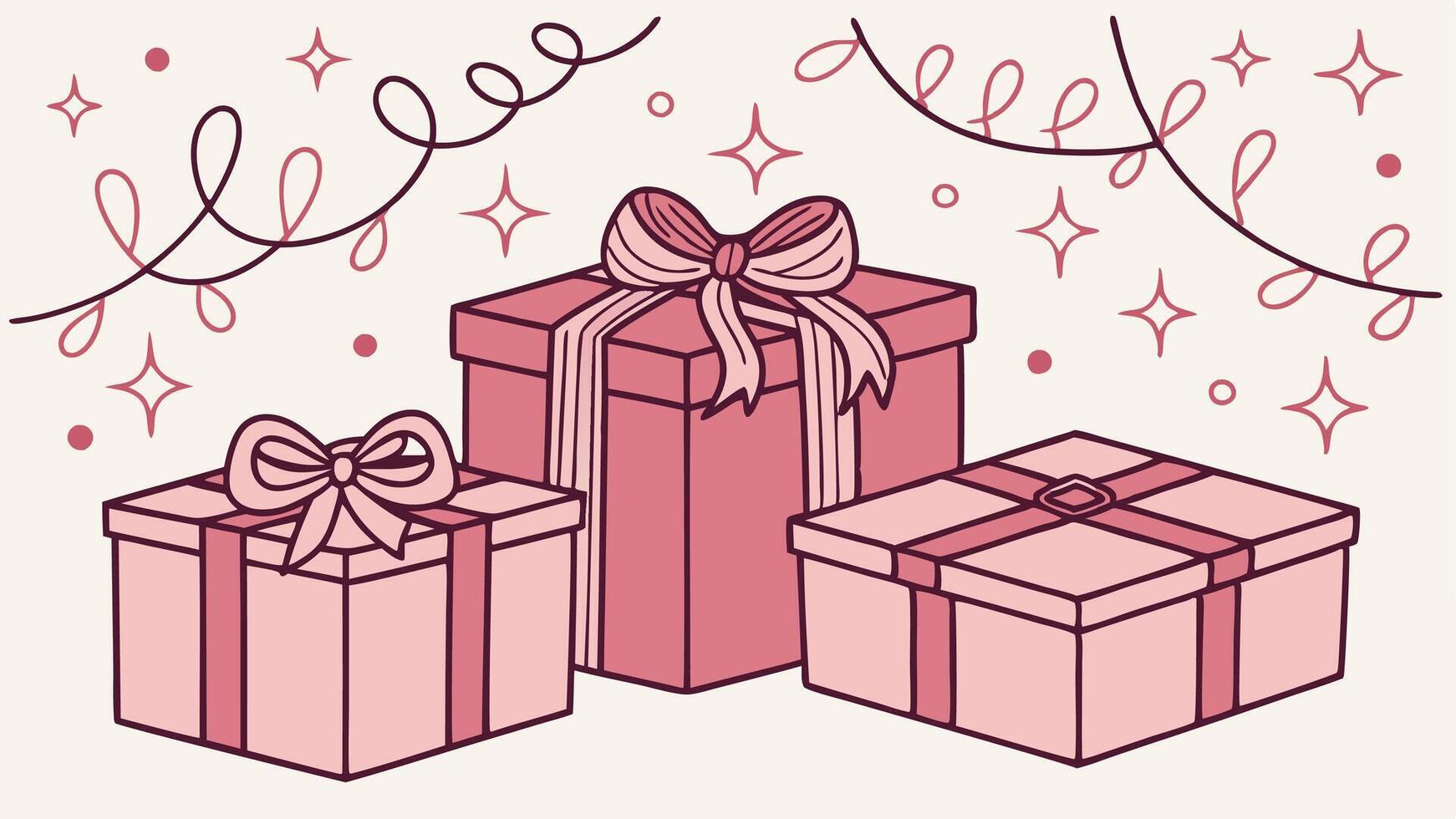 Three pink gift boxes with bows and ribbons vector