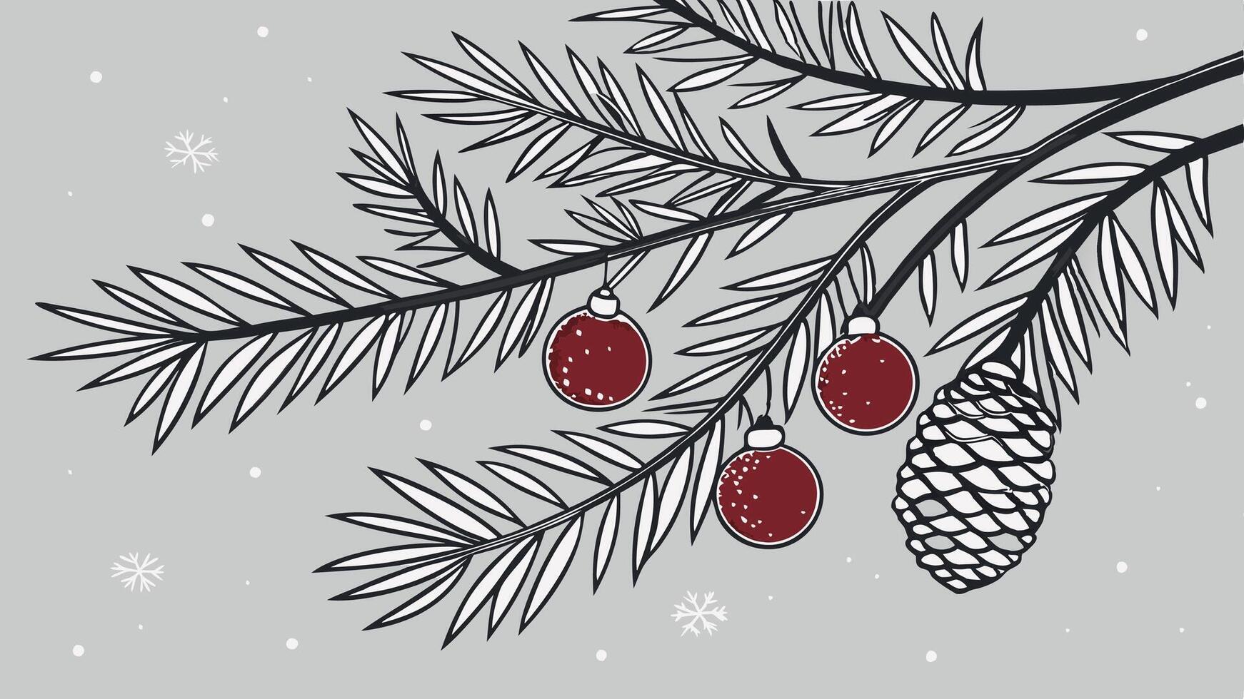 Christmas tree branch with pine cones and red berries vector