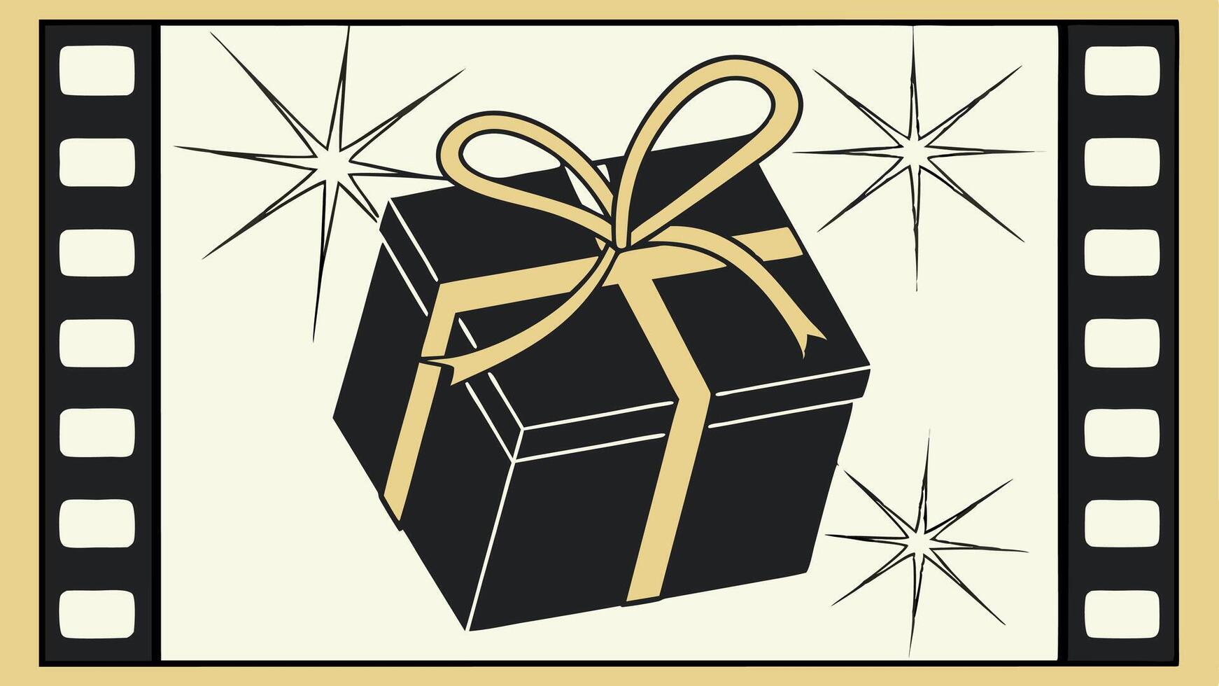 A black and gold gift box with a bow on it vector