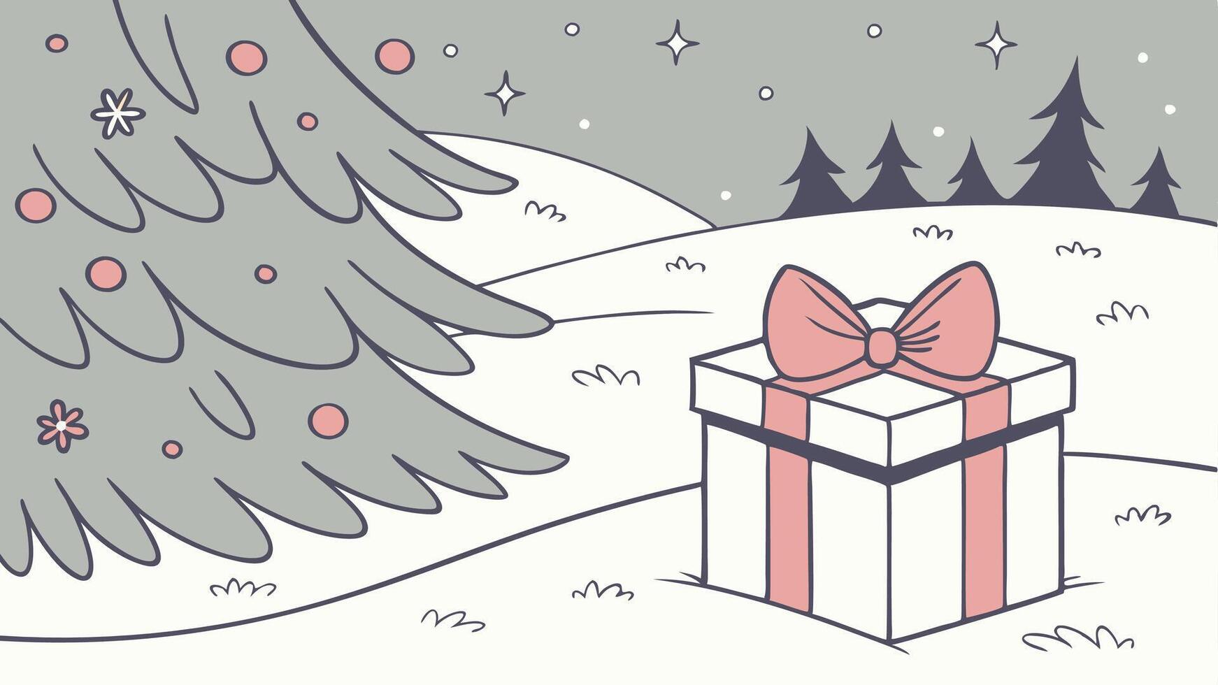 A christmas card with a gift box and tree vector