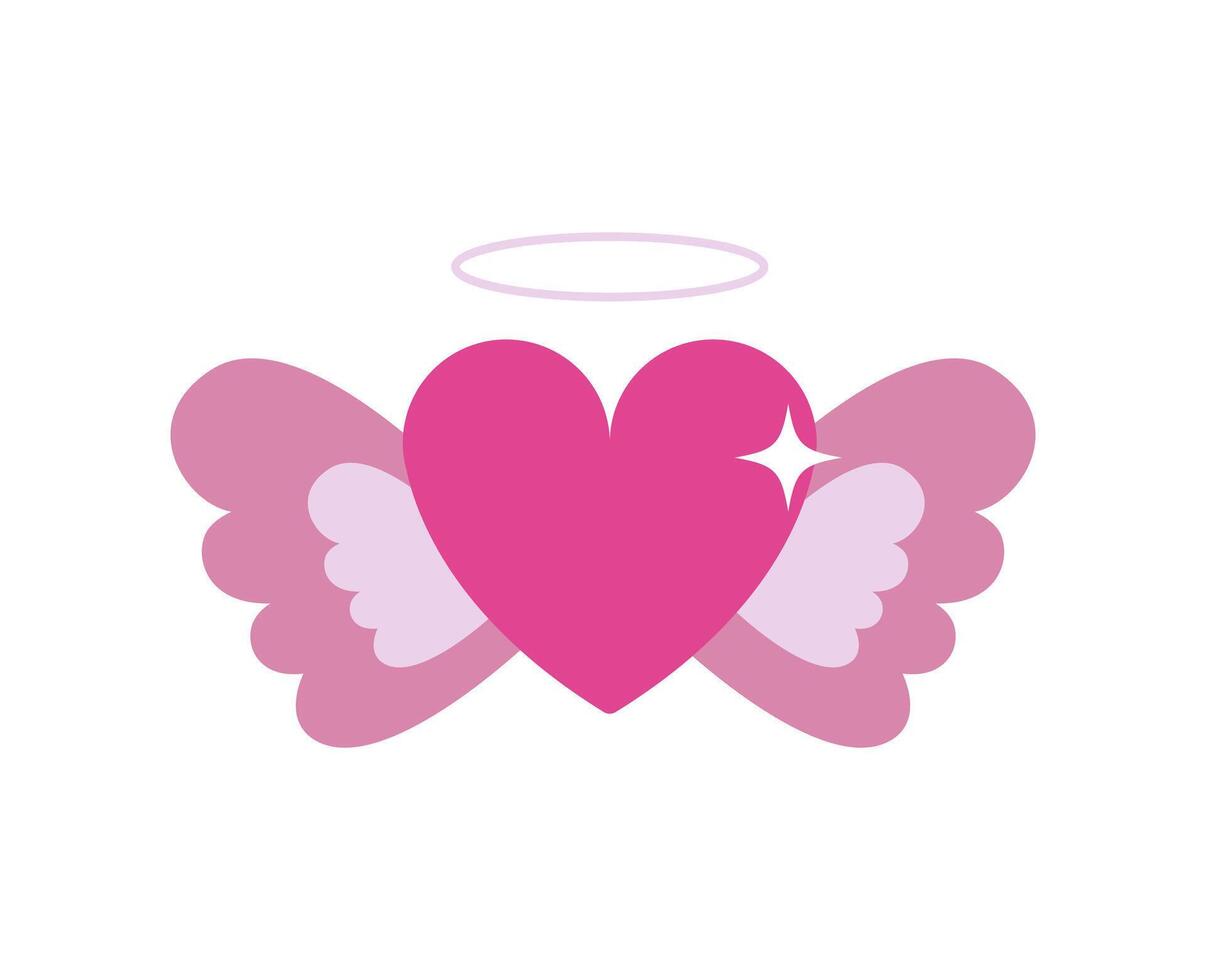 Heart with nimbus and angel wings logo, symbol, sticker in y2k style. Design element, nostalgic 90s, 2000s icon vector