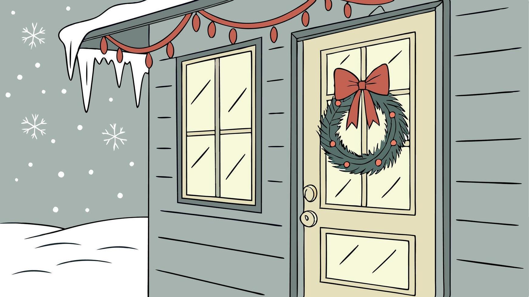 A cartoon of a house with a wreath on the door vector