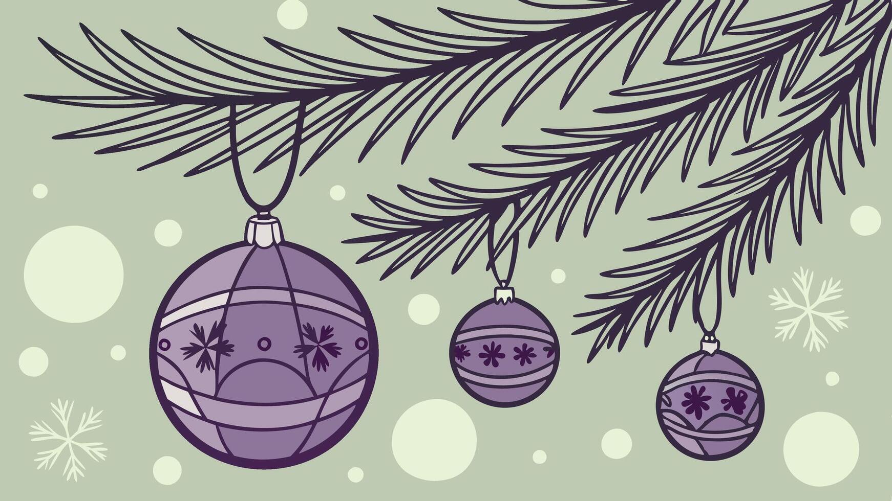 Christmas tree with purple balls and snowflakes vector