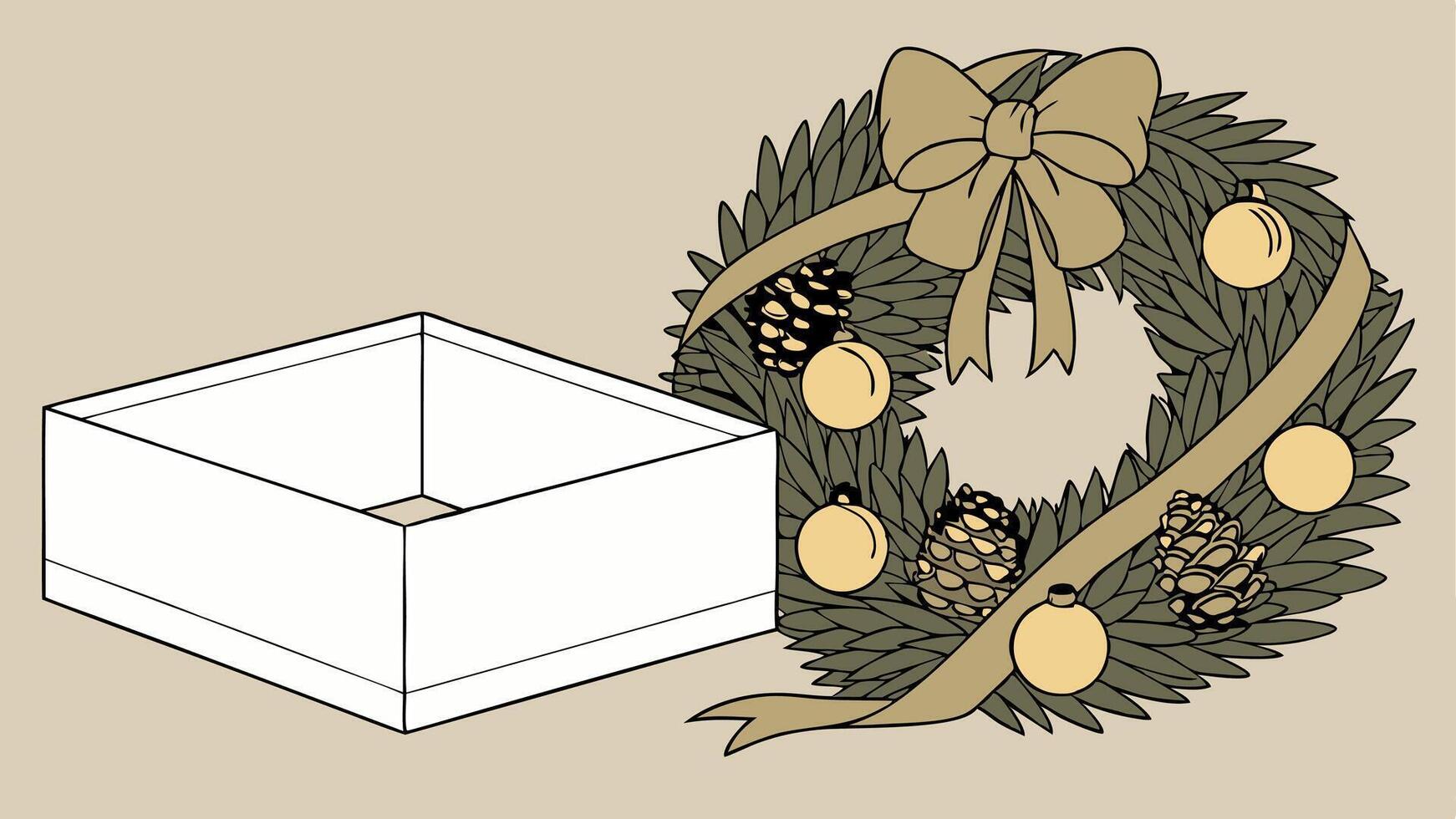 A wreath and a box with pine cones vector