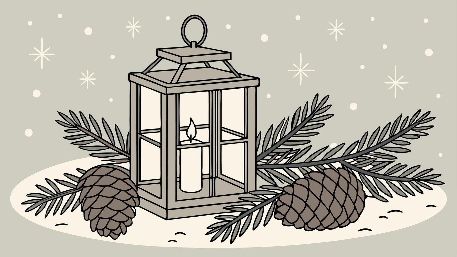 A lantern with pine cones and fir branches vector