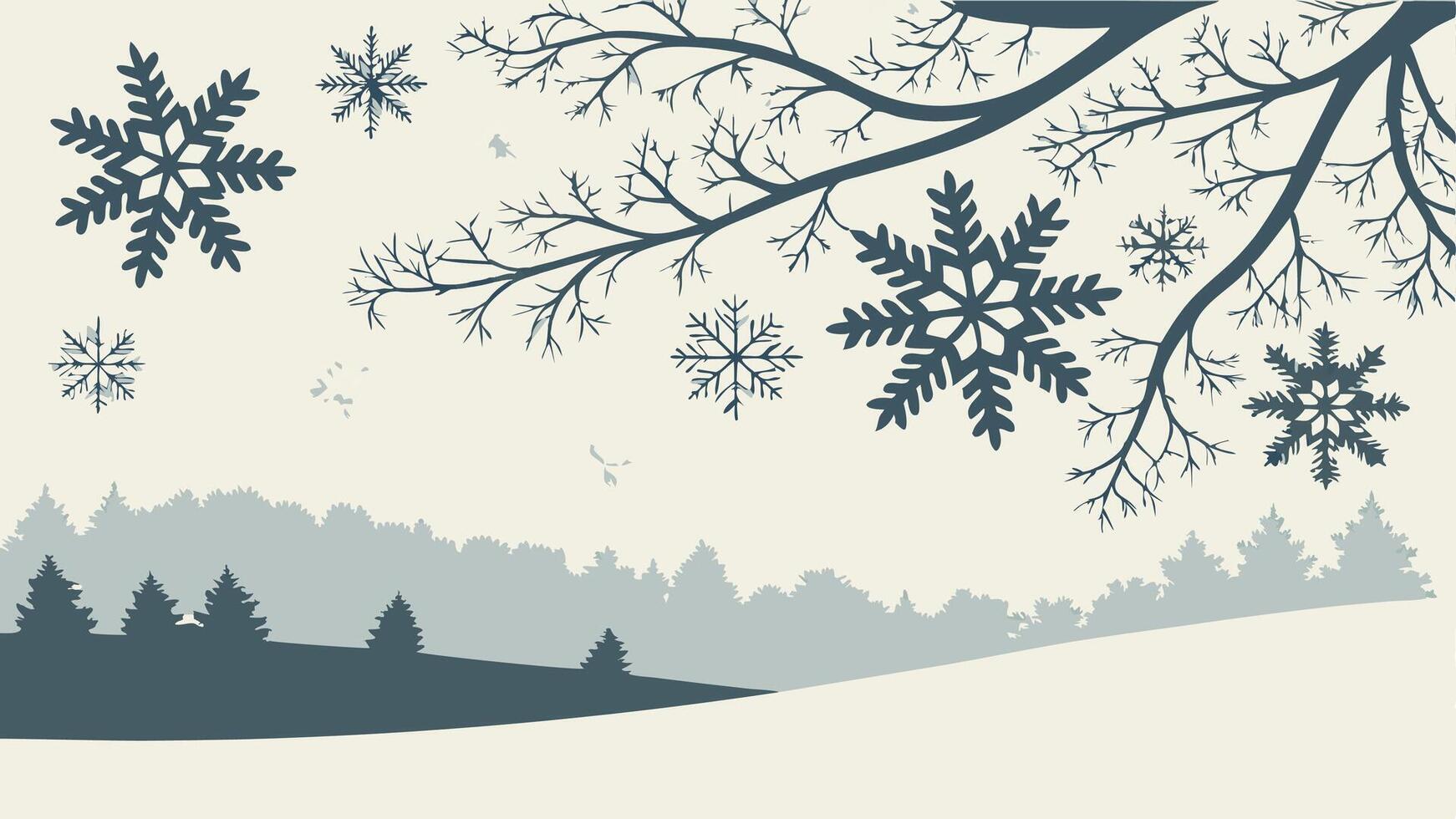 Winter landscape with snowflakes and trees vector