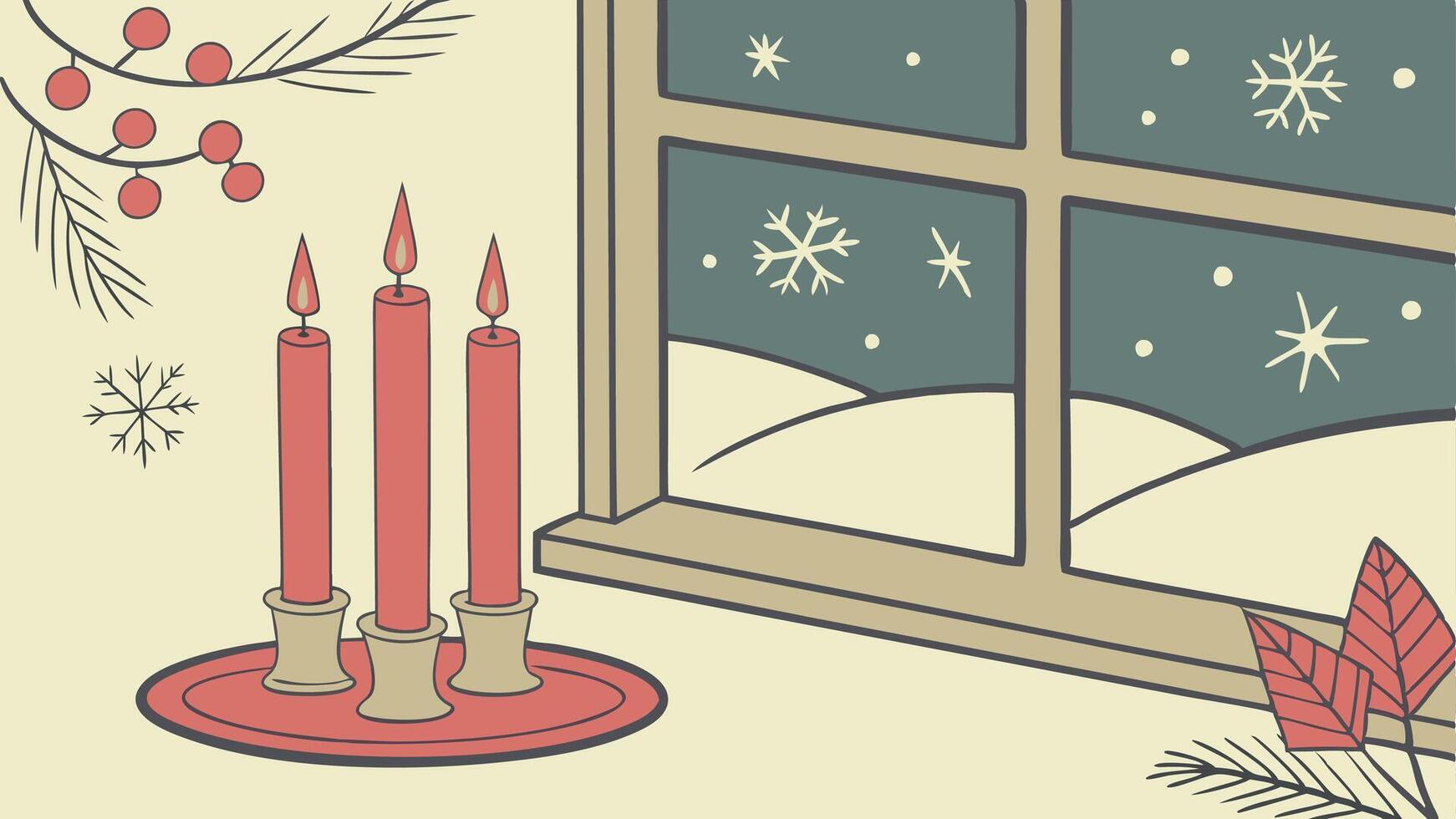 A christmas card with a window and candles vector