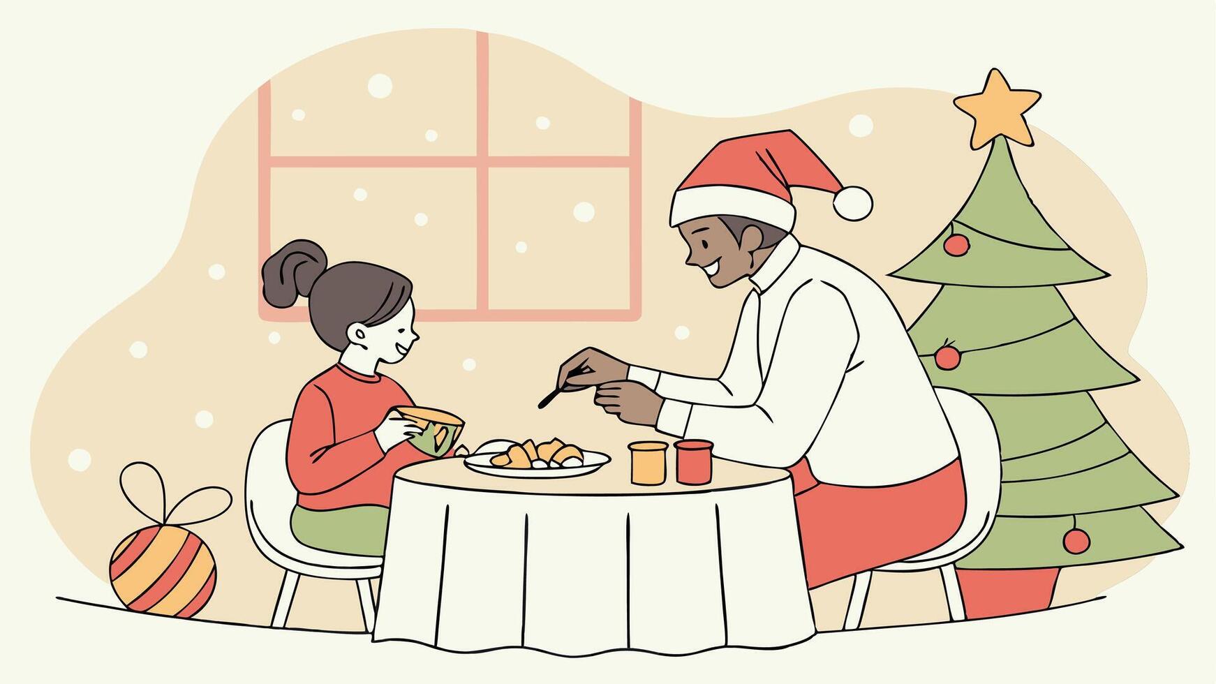 A man and woman eating at a table with christmas decorations vector