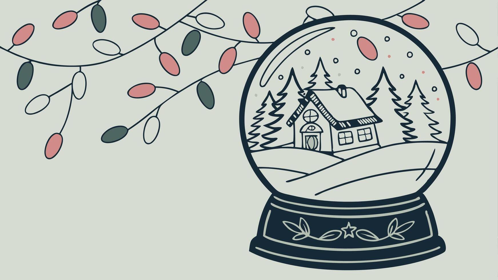 Snow globe decorated with christmas lights bokeh background. vector