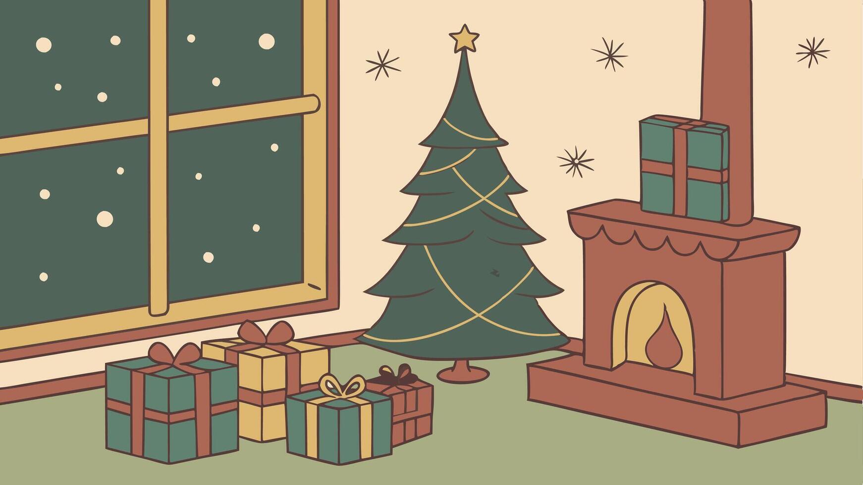 Christmas tree and presents in a room vector