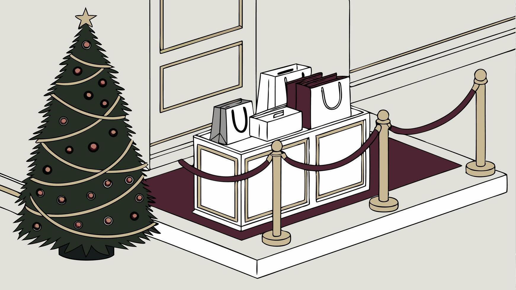 Luxury Merry Christmas product display podium with pine tree and decoration 3d render vector