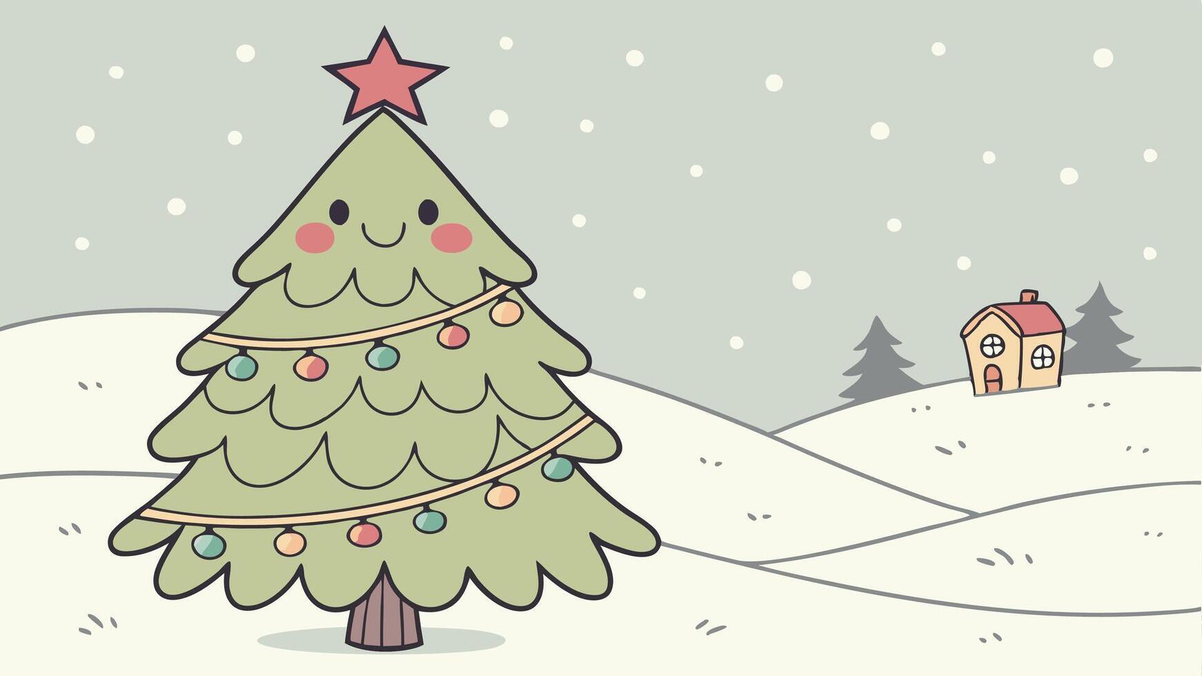 Cute decorated Christmas tree. christmas atmosphere. new year postcard vector