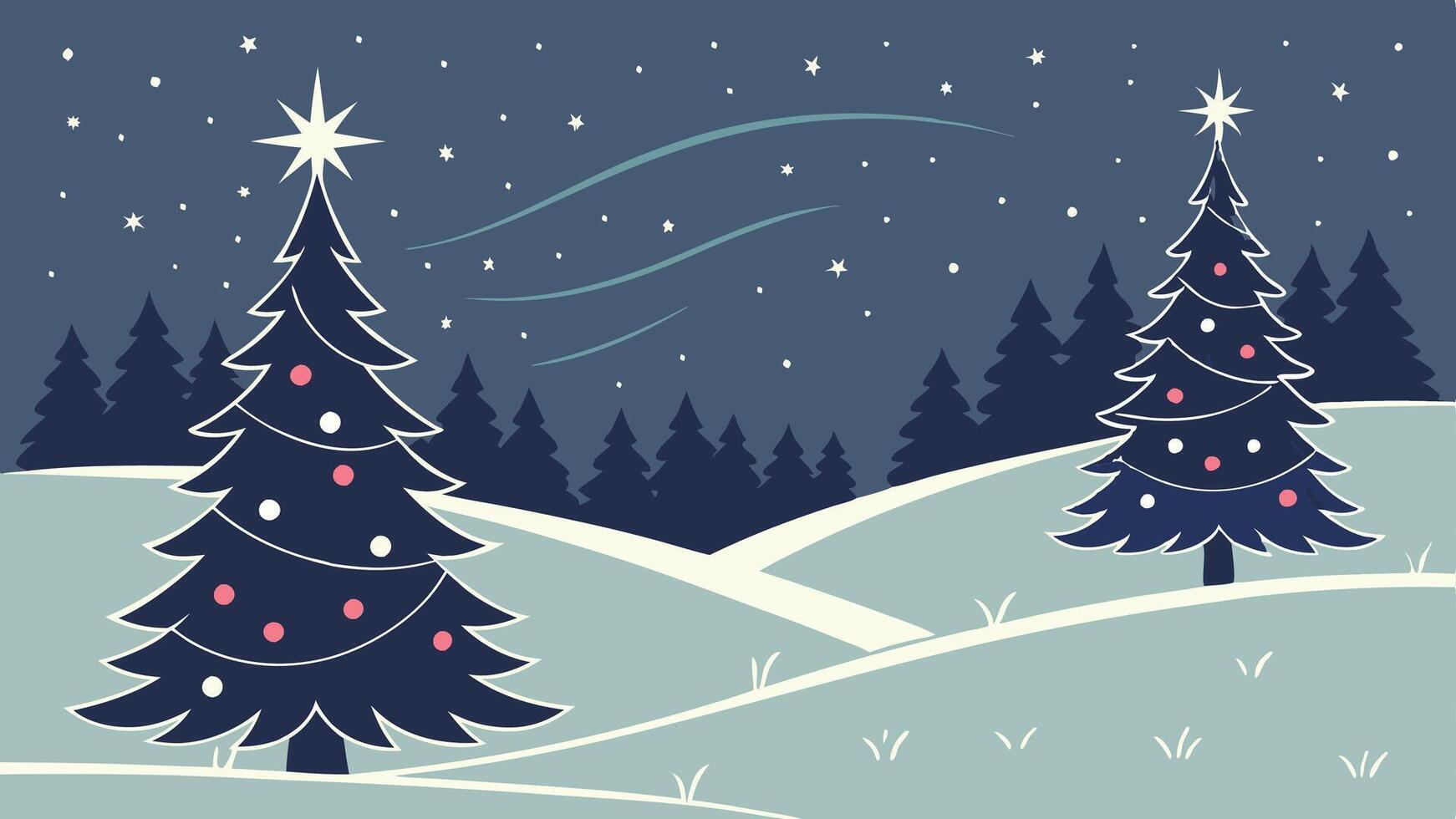 Christmas trees in the snow with stars vector