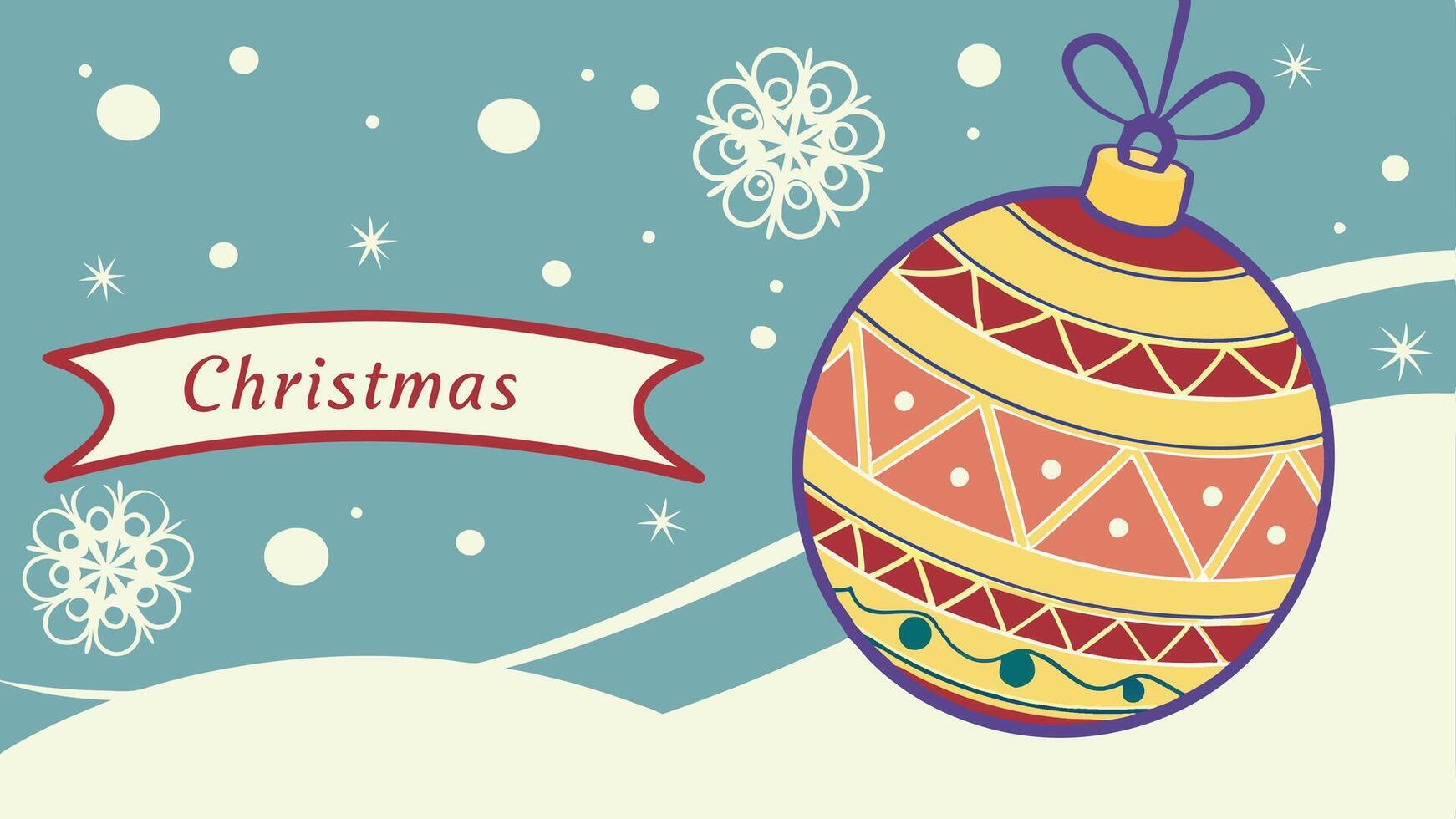 Close up of a Christmas bauble. snowy background with copy space. Christmas banner vector