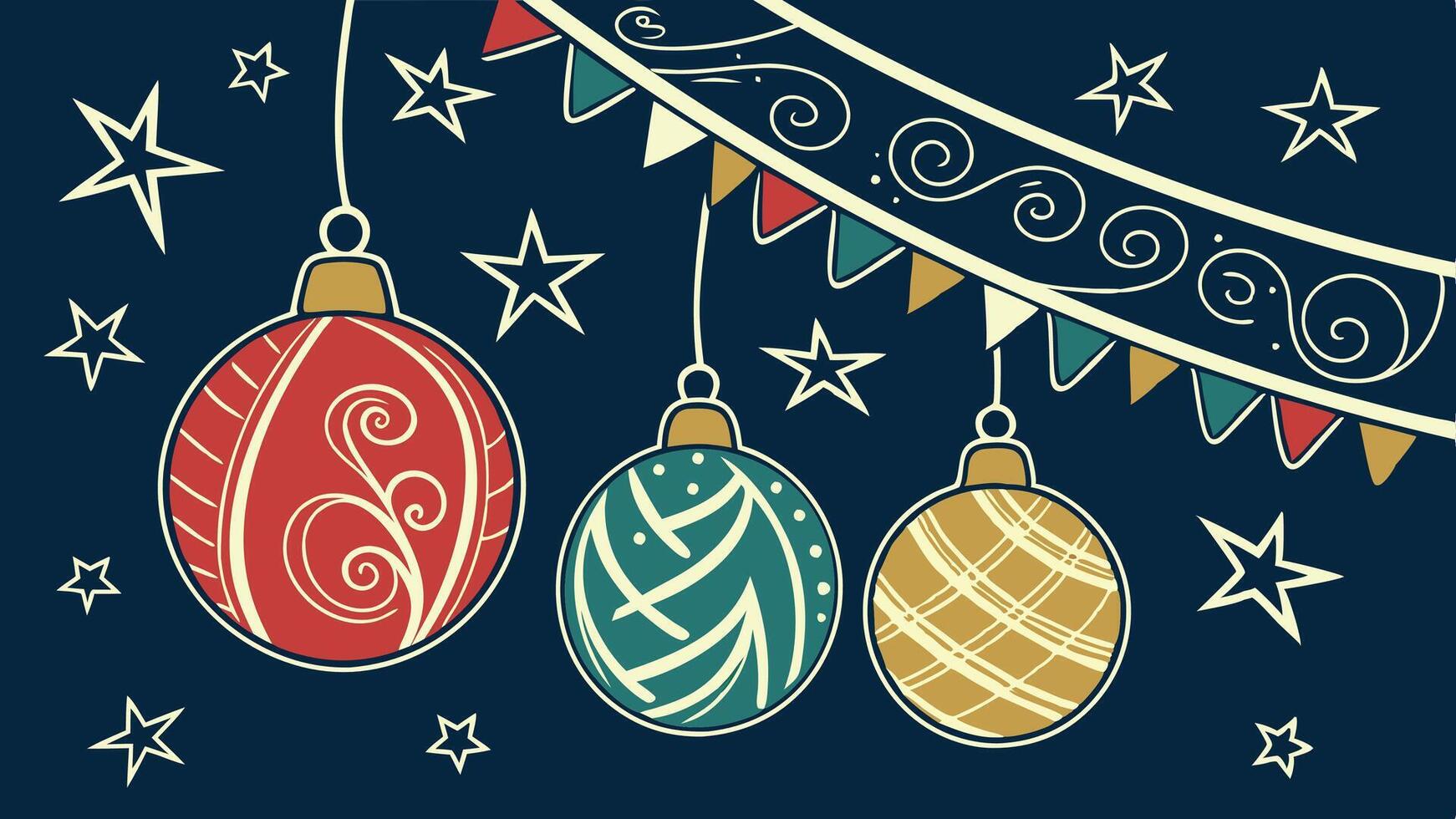 Banner with christmas baubles. stars on dark blue background vector