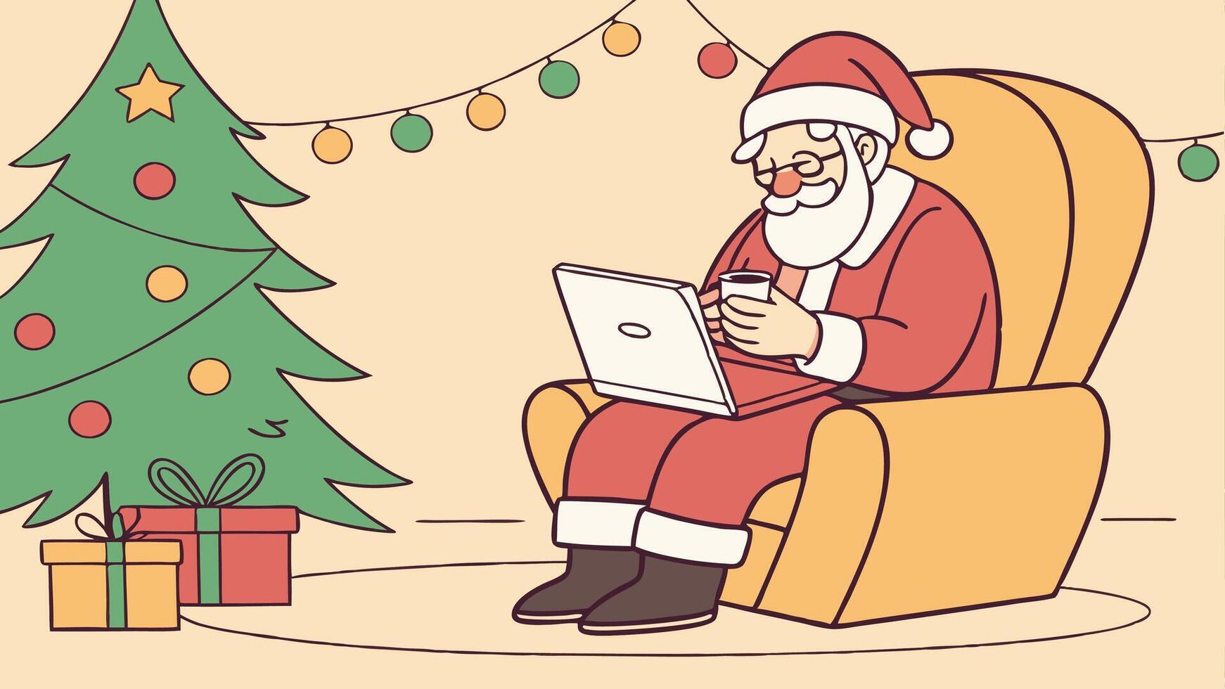 Expressive alternative Santa Claus sitting in armchair celebrating christmas vector