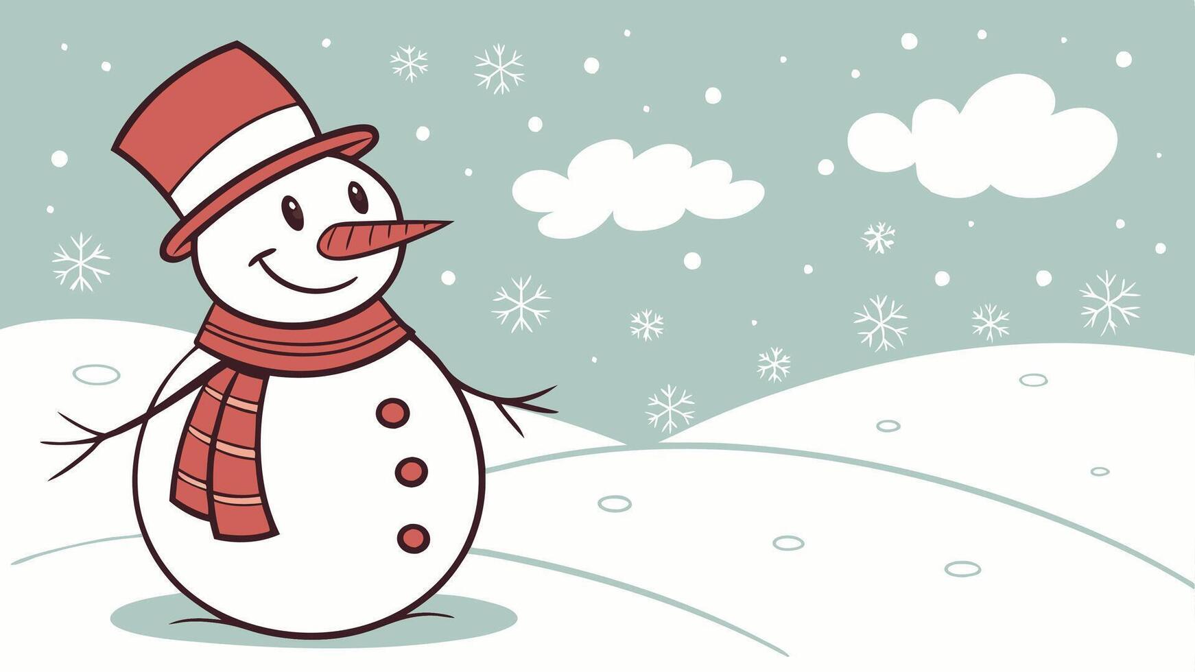 A cartoon snowman in a hat and scarf vector