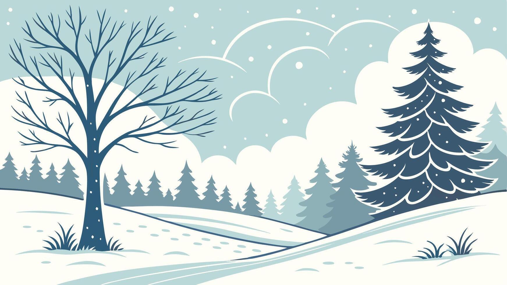 Winter snowy landscape background for christmas or new year holidays. vector
