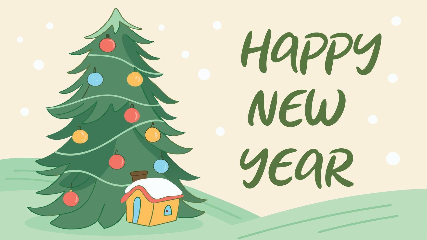 Watercolor Christmas tree illustration. Happy New Year card vector