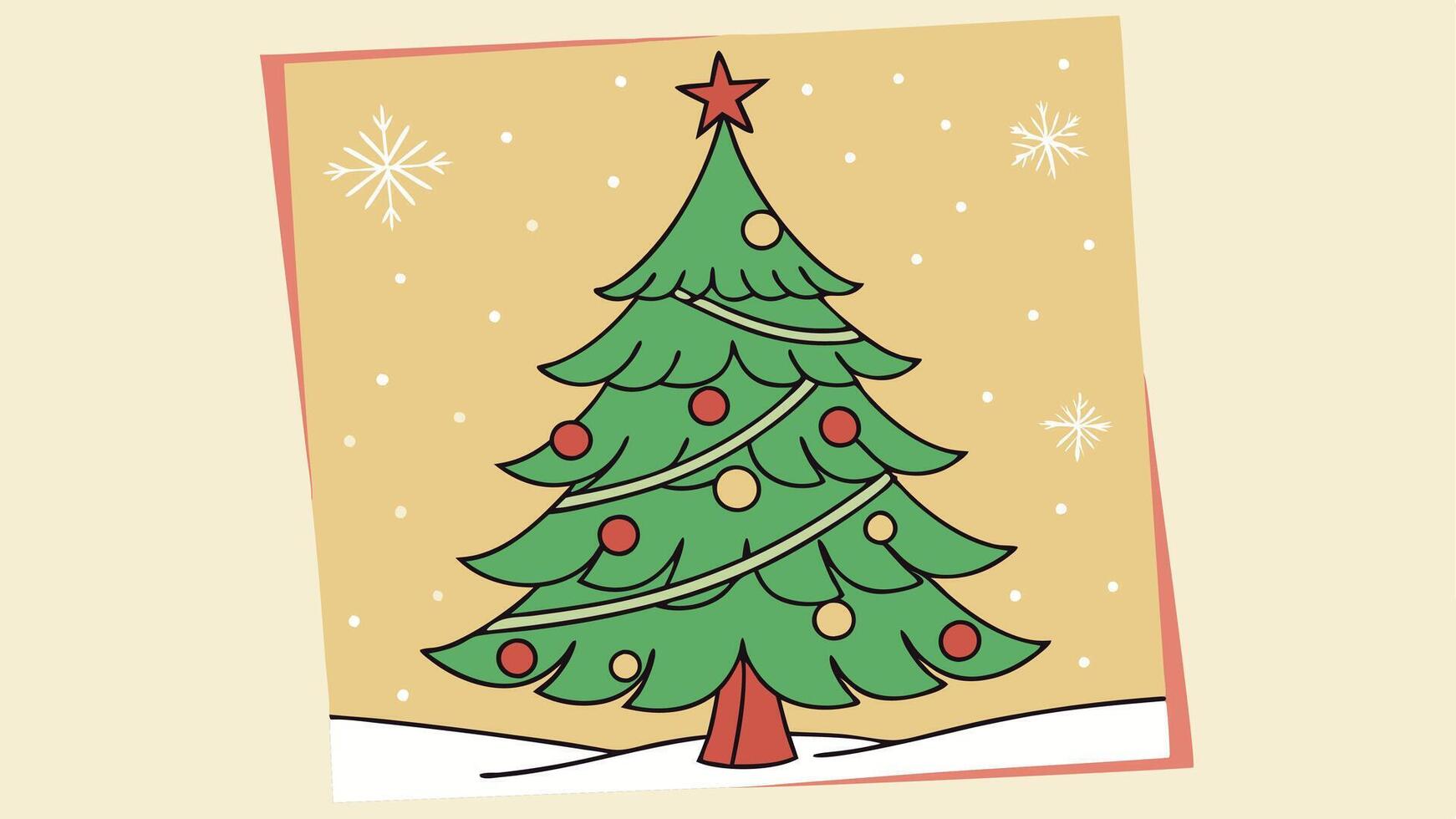 Christmas card illustration with green christmas tree vector