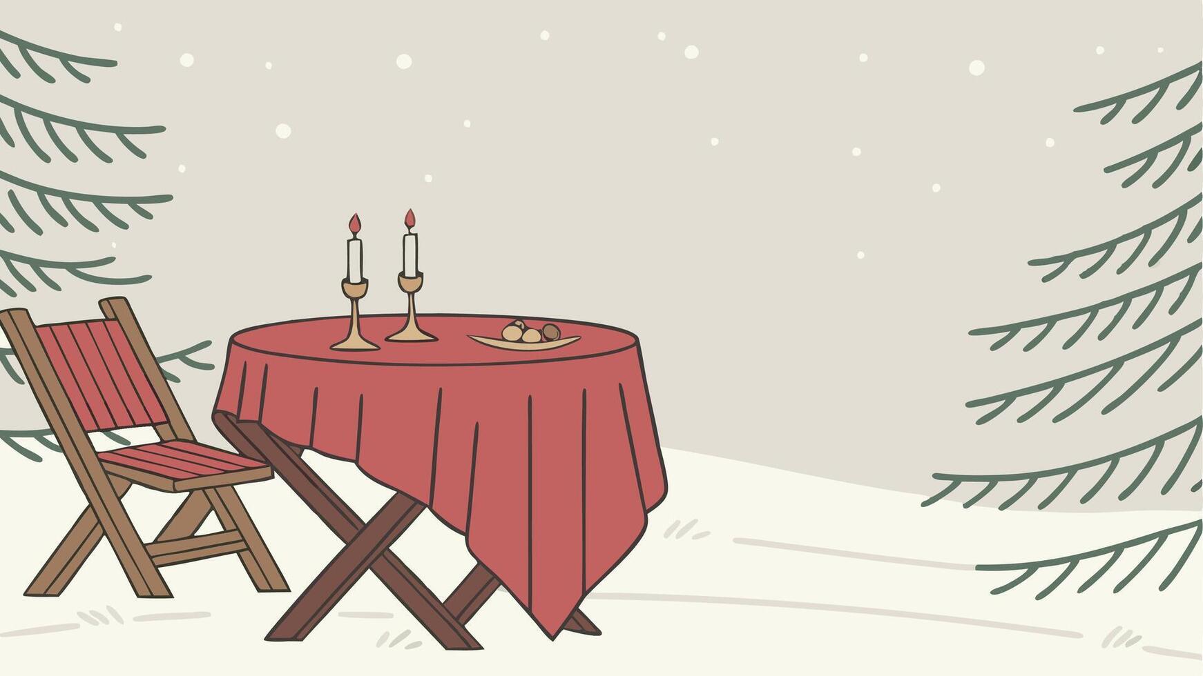 Christmas background with empty wooden table and blur snow forest background created with vector