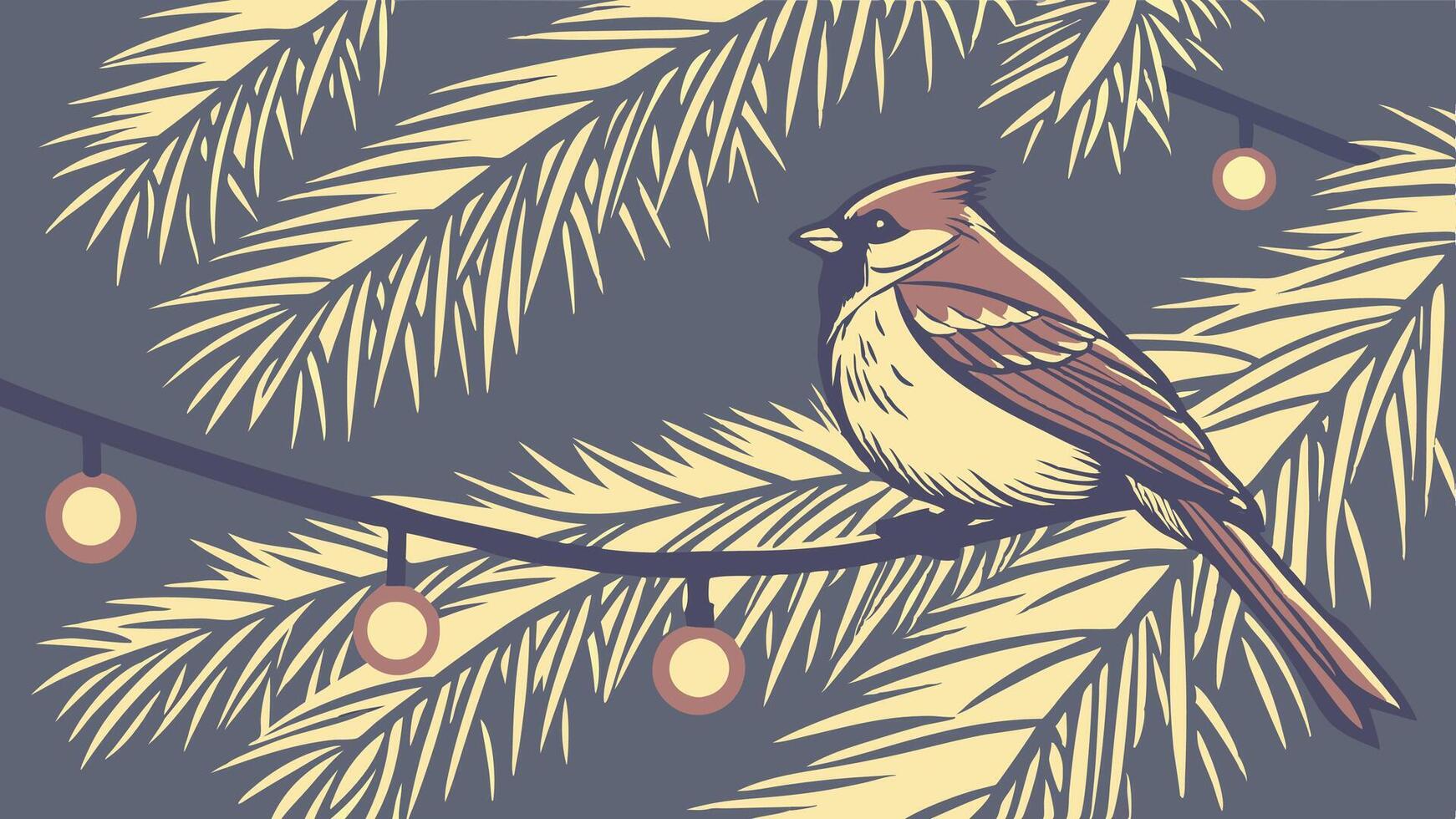 A cardinals perched on a branch in a fir tree vector