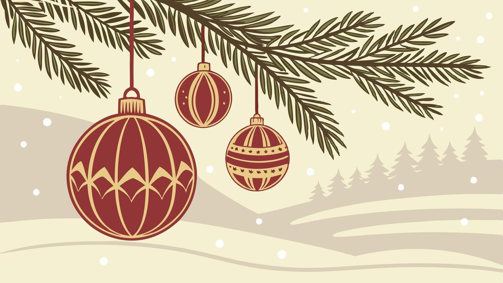 Christmas background with ornaments and fir tree vector
