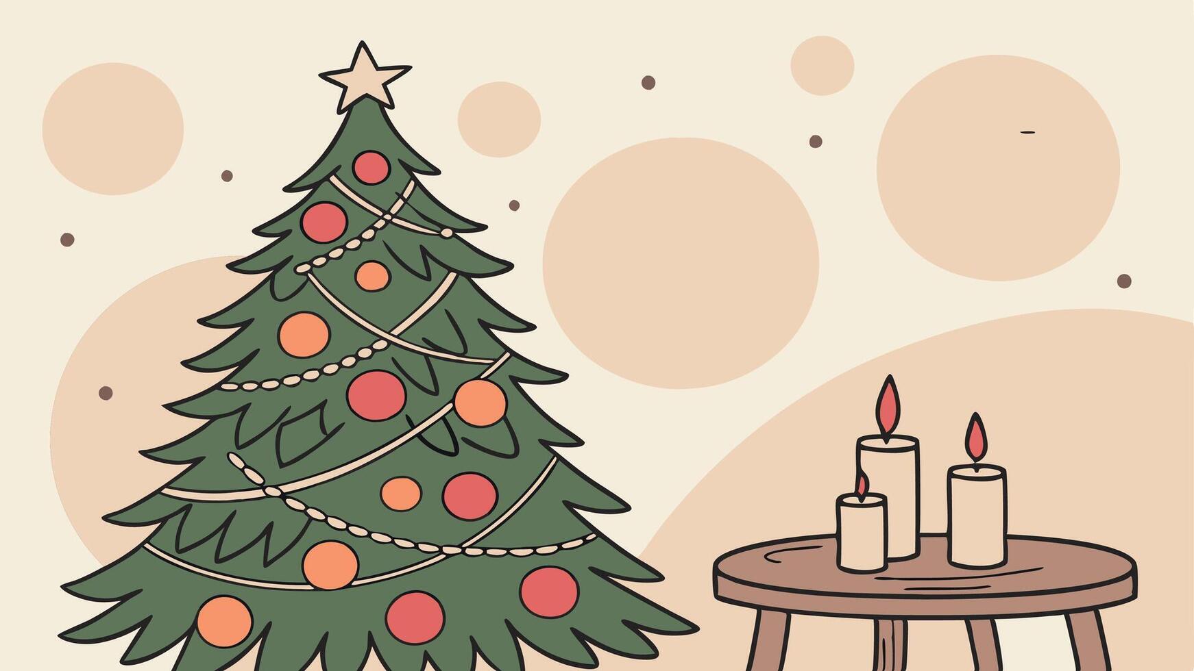 A christmas tree and a table with candles vector