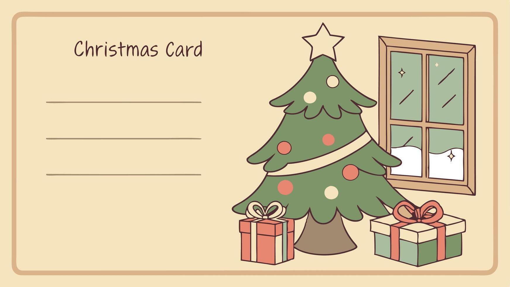 Christmas card with christmas decorations. copy space. christmas tree. gifts vector