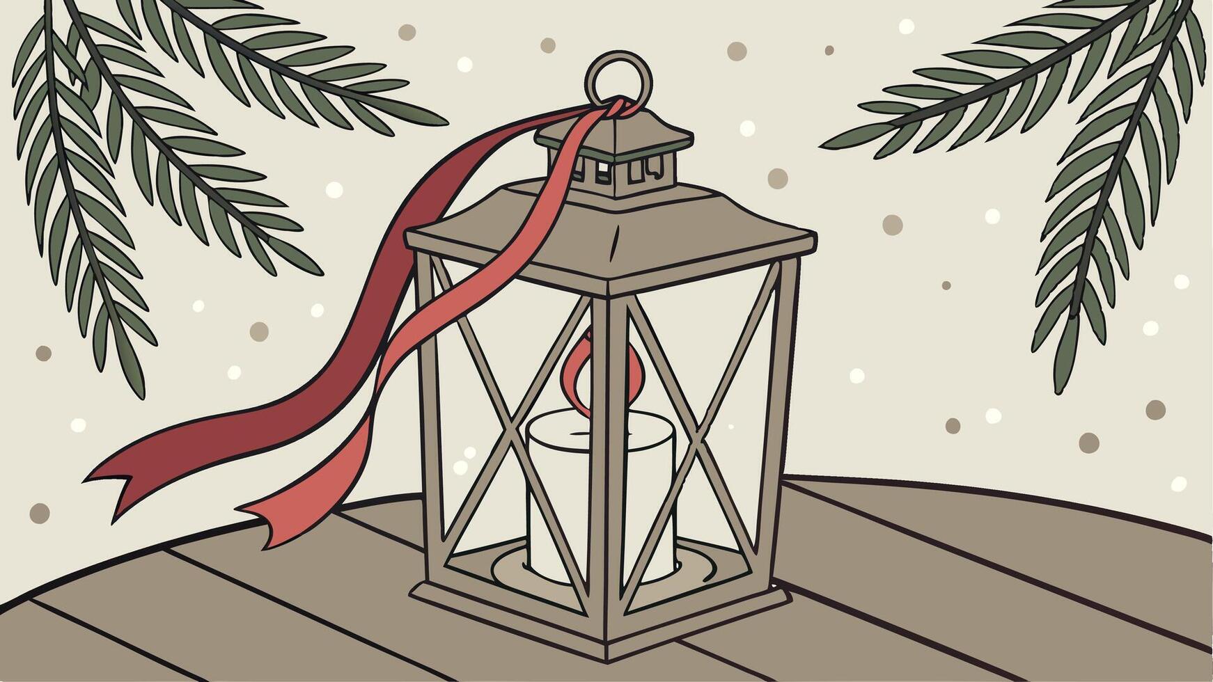 Lantern with candle on wooden table with a festive Christmas vector