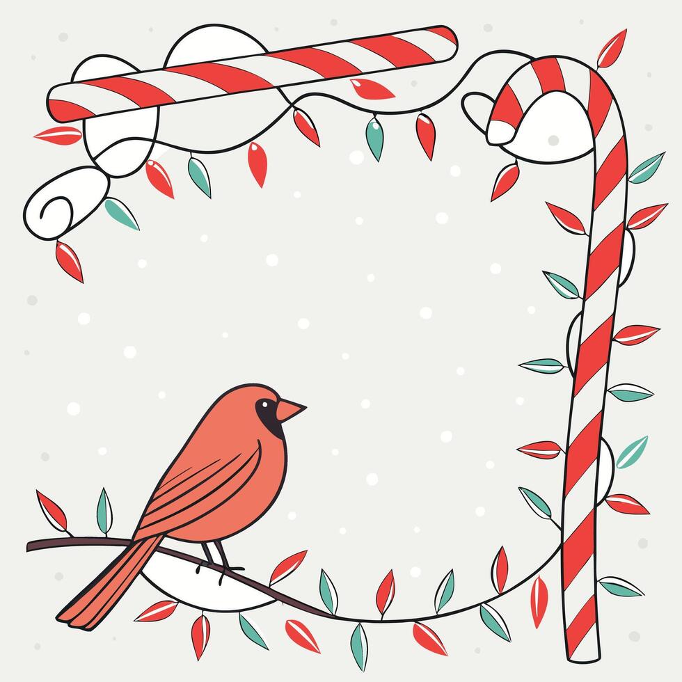 Christmas banner label. Festive candy cane frame border with Christmas lights vector