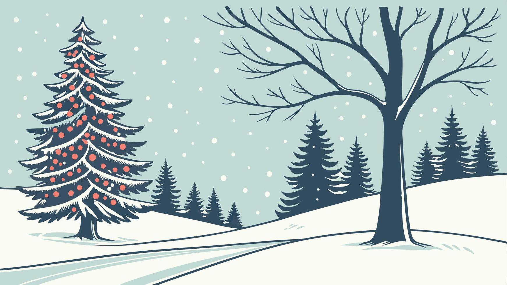 Winter wonderland landscape with snow and trees for christmas vector