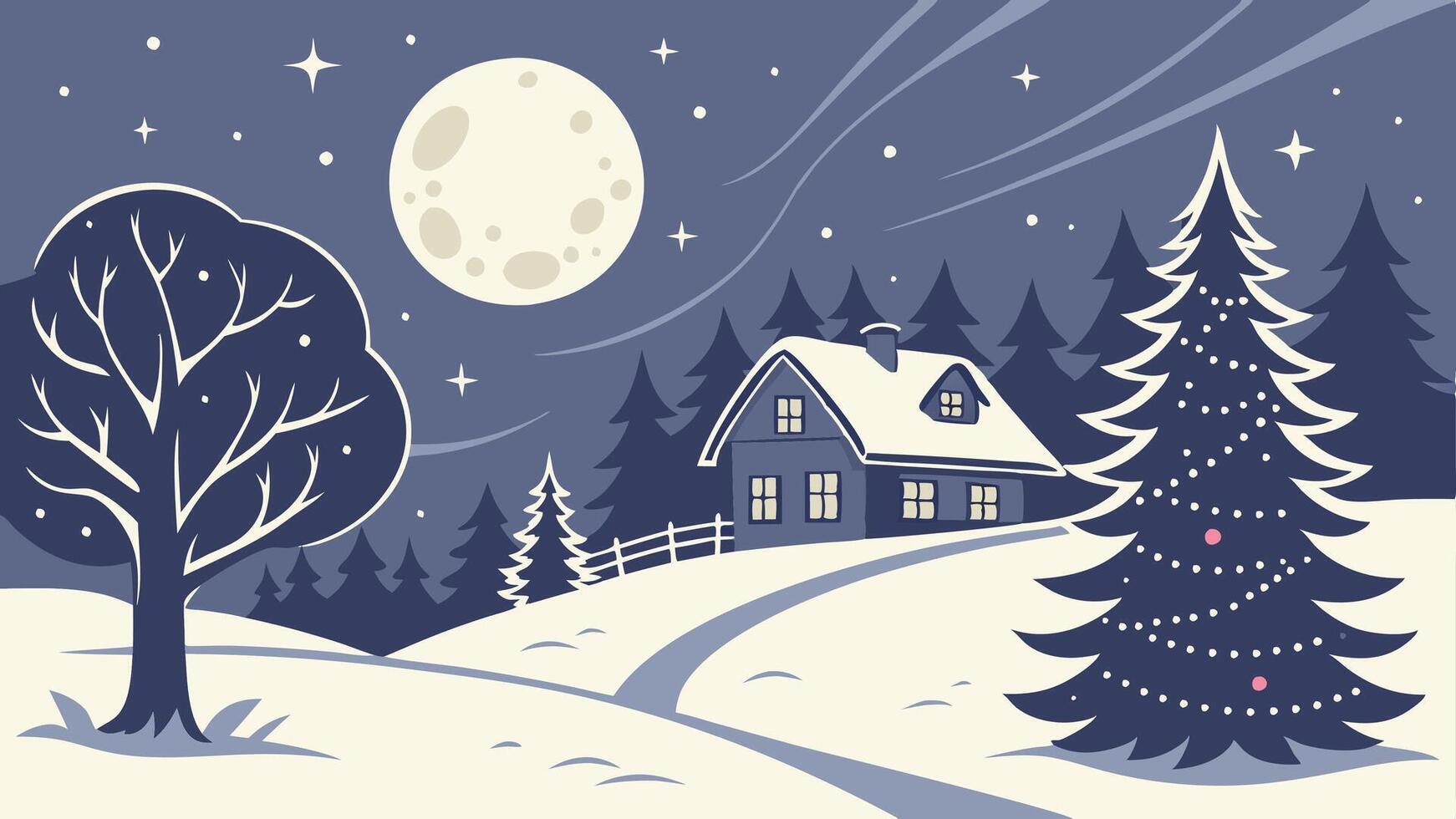 Picture of a magical winter wonderland with a full moon as christmas background vector